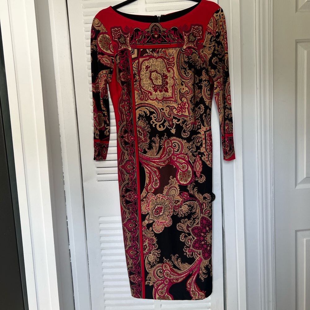 Cache Red and Black Long Sleeve Dress